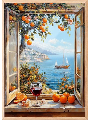 Ahşap Çerçeveli Tablo, Sonbaharda Deniz Manzarası, Salon Dekoru Poster No: 110872