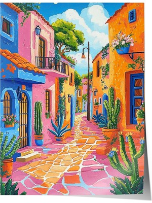 Çerçevesiz Poster, Renkli Akdeniz Sokakları, Salon Dekoru Poster No: 111101