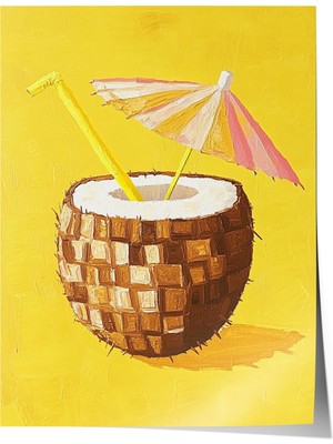 Çerçevesiz Poster, Hindistan Cevizi Kokteyli – Tropikal Içecek, Mutfak Dekoru Poster No: 110071