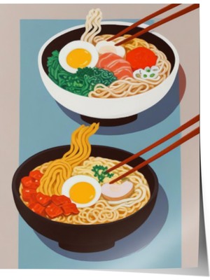 Çerçevesiz Poster, Ramen & Yumurta – Japon Lezzeti, Mutfak Dekoru Poster No: 109997