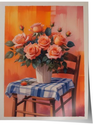 Çerçevesiz Poster, Pastel Vazo ve Çiçekler – Natürmort, Mutfak Dekoru Poster No: 109802