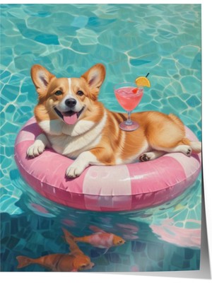 Çerçevesiz Poster, Pembe Simitli Yüzen Köpek, Genç Odası Dekoru Poster No: 110033