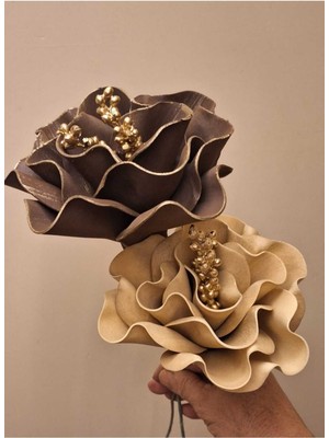 Lateks El Yapımı Ikili Vazo ve Bohça Yapay Çiçek Gold ve Kahverengi