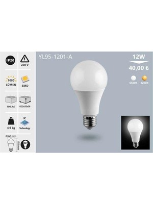 12W Beyaz LED Ampul E27 Duy Yüksek Lümen Noas YL95-1211