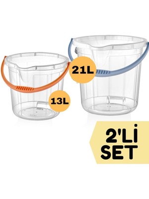Şeffaf Su Kovası / Temizlik Kovası Kapaksız 13/21 Lt Ikili Set Sukovasıkpksızset
