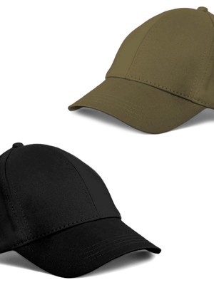 Unisex Siyah ve Haki Rengi  2'li  Beyzbol  Şapka Seti