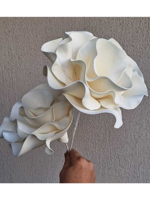 Lateks El Yapımı Inci Beyazı Vazo ve Bohça Çiçeği Ikili Yapay Çiçek