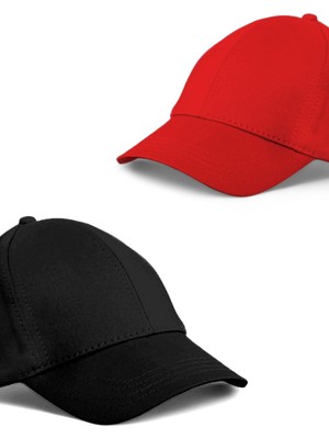 Unisex Siyah ve Kırmızı Rengi  2'li  Beyzbol  Şapka Seti