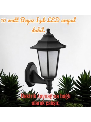 10 W. Beyaz Işık LED Ampullü Dekoratif Bahçe, Balkon, Teras, Kapı Giriş Apliği, Bahçe Duvar Armatürü