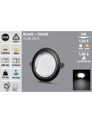 YL38-0532 Noas 5W Günışığı Black+Sılver LED Spot Gün Işığı YL38-0532 