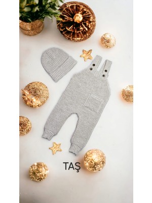 Kız&erkek Bebek Cep Detaylı Ayarlanabilir Askılı Selanik Örgü Şapkalı Triko Salopet