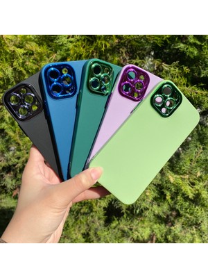 iPhone 12 Pro Mor Metal Kamera Korumalı Silikon Kılıf