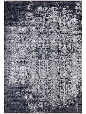 Hali.Net 80x250 cm Antrasit Dijital Baskı Etnik Patchwork Halı | Yolluk Koridor Mutfak Halısı | Hav Vermez Hipoalerjenik | HALN-HLN1067