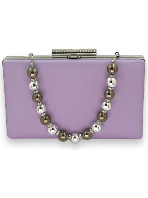 Lila Renk Çizilmeyen El Izi Yapmayan Mat Saten Inci Saplı Abiye Çanta Gece Çantası Portföy