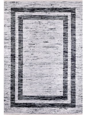 Starioskol Gri Çerçeveli Etnik Modern Desenli Makinada Yıkanabilir Hav Toz Vermez Leke Tutmayan Kaymaz Taban Dijital Makine Baskı Salon Yolluk Mutfak Halı