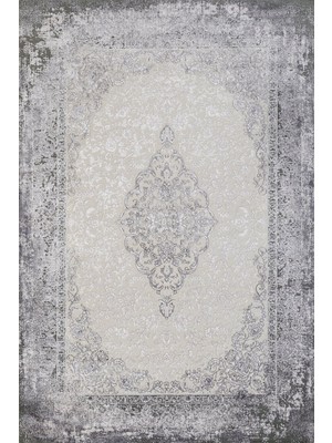 Hali.Net 80x150 cm Gri Bej Çiçekli Vintage Medalyonlu Halı | Salon Mutfak Halısı | Hav Vermez Leke Tutmaz | ARTEMİS_DREAM-09707E