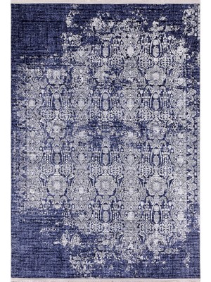 Hali.Net 80x250 cm Lacivert Dijital Baskı Etnik Patchwork Halı | Yolluk Koridor Mutfak Halısı | Hav Vermez Hipoalerjenik | HALN-HLN1068