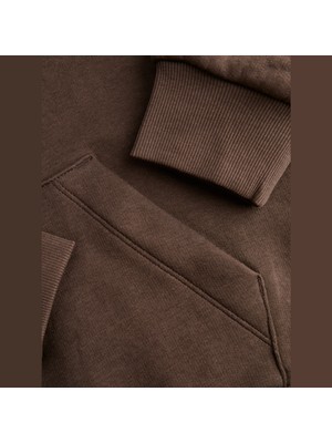 Kadin Minimal Logo Baskili Kapüsonlu Sweatshirt - Studio
