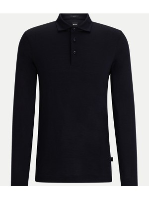 Erkek Polo Yaka Uzun Kollu Pamuklu Rahat Kesim Lacivert Polo Yaka T-Shirt 50504063-404