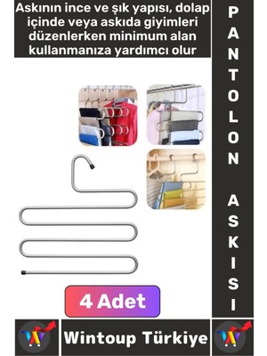 Dayanıklı Kolay Temizlenir Kaymaz Dolap Içi Düzenleme Giysi Havlu Kravat Pantolon Krom Askı 4 Adet