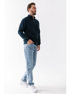 Erkek Bol Paça Baggy Fit Kot Pantolon Mavi - 7505