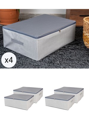 4 Adet Büyük Boy Antrasit Çizgi Desenli Baza Altı Yastık Yorgan Hurcu Seti 60X40X20 cm
