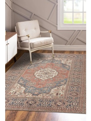 Bespoky 150x230 cm Lacivert Dikdörtgen Modern Etnik Yıkanabilir Halı | Salon Yatak Odası Mutfak Halısı | Leke Tutmayan Kaymaz | FL62-DİKDÖRTGEN