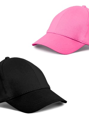 Unisex Siyah ve Pembe Rengi  2'li  Beyzbol  Şapka Seti