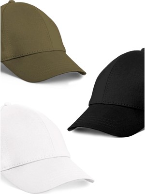  Unisex 3'lü Set Haki,beyaz ve Siyah Renk Beyzbol Şapka