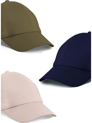  Unisex 3'lü Set Haki,taş ve Lacivert Renk Beyzbol Şapka