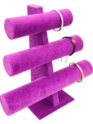 Bileklik ve Takı Standı 3 Kademeli Mor Süet Kumaş Kaplama