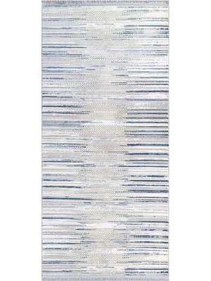 Bespoky 80x150 cm Mavi Tokyo Modern Lüks Yıkanabilir Halı | Mutfak Balkon Yatak Odası Halısı | Leke Tutmayan Kaymaz | TOKYO-TK002M