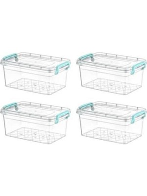 Plastik Kutu Kapaklı Taşıma Saplı Saklama Kabı 4lü Set