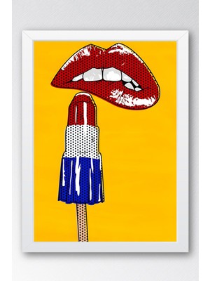 Kırmızı Dudaklar ve Dondurma Çerçeveli Tablo - Pop Art Poster Tablo