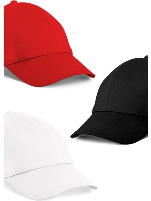 Unisex 3'lü Set Kırmızı,beyaz ve Siyah  Renk Beyzbol Şapka
