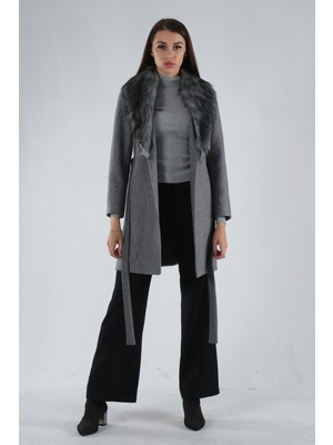 Gri Seyyar Kürklü Çift Cepli Kaşe Kaban 0108080.06