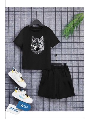 Erkek/kız Çocuk  ''kurt'' Baskılı Tişört-Şort Takımı