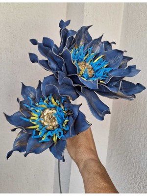 Lacivert ve Gold Detaylı Vazoluk Ikili Lateks El Yapımı Yapay Çiçek