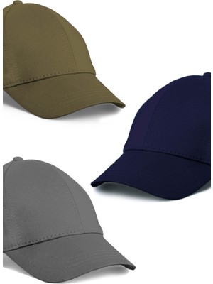  Unisex 3'lü Set Haki,gri ve Lacivert Renk Beyzbol Şapka