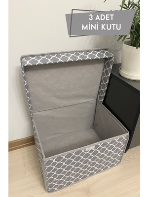 3 Adet Mini Saklama Kutusu,kutu Hurç,kutu,organizer,oyuncak Kutusu Gri Zincir Desen 30X40X25