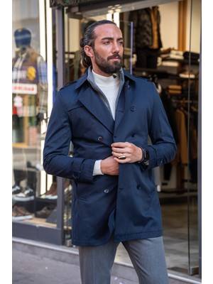 Özel Tasarım Slim Fit Geniş Yaka Trençkot