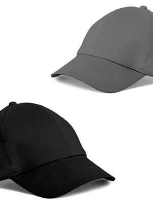 Unisex Siyah ve Gri Rengi  2'li  Beyzbol  Şapka Seti