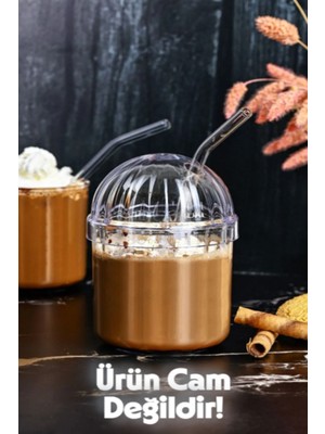 4'lü Smoothie Kristal Bardak 400ML  Soğuk Kahve Bardağı Cam Pipet Hediyeli