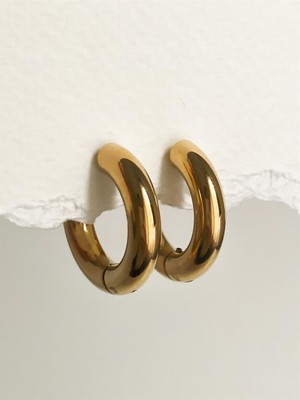 Kalın Halka Çelik Küpe - Gold