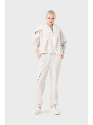 Kadın Dokuma Kumaş  Normal Bel  Düz Model Beyaz Pantolon 6R2P7G 2JRKZ-0103