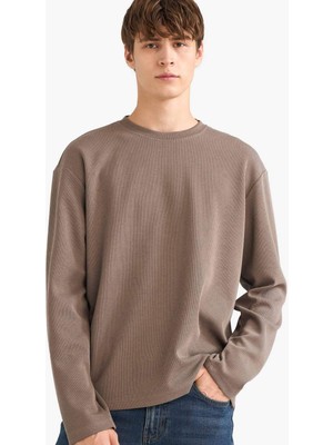 DeFacto Regular Fit Bisiklet Yaka Triko Görünümlü Uzun Kollu Tişört E8439AX25AU