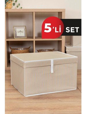 5 Adet Kapaklı Çok Amaçlı Hurç Kutu Maxi 50X40X30 Kahverengi
