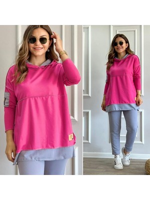 Kadın Pembe Kapşonlu Etek Ucu Detay Arma Ikili Takım