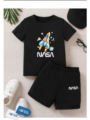 Erkek/kız Çocuk  ''nasa'' Baskılı Tişört-Şort Takımı