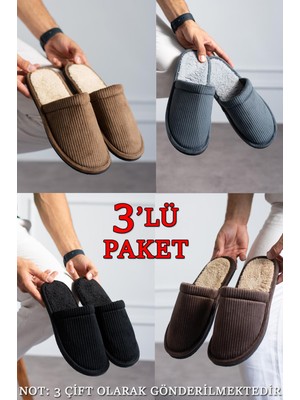 Modafrato 3'lü Paket Fitilli Düz Erkek Terlik Ev Terliği